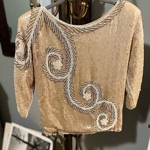 Vintage champagne and cream beaded blouse